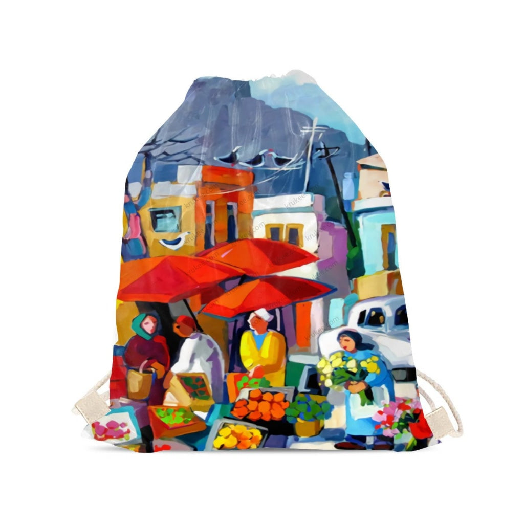 African Artwork Apron - The Market Drawstring Pocket