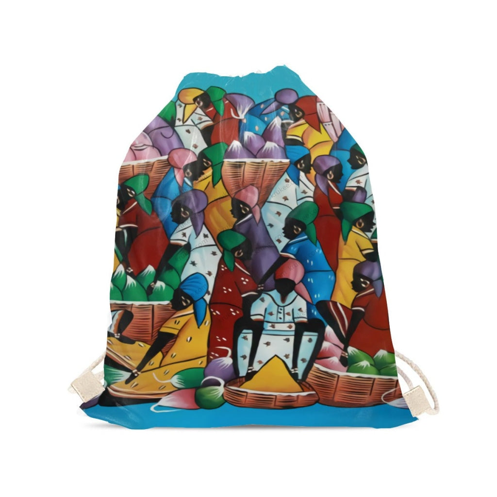 African Artwork Apron - The Rainbow Market Drawstring Pocket