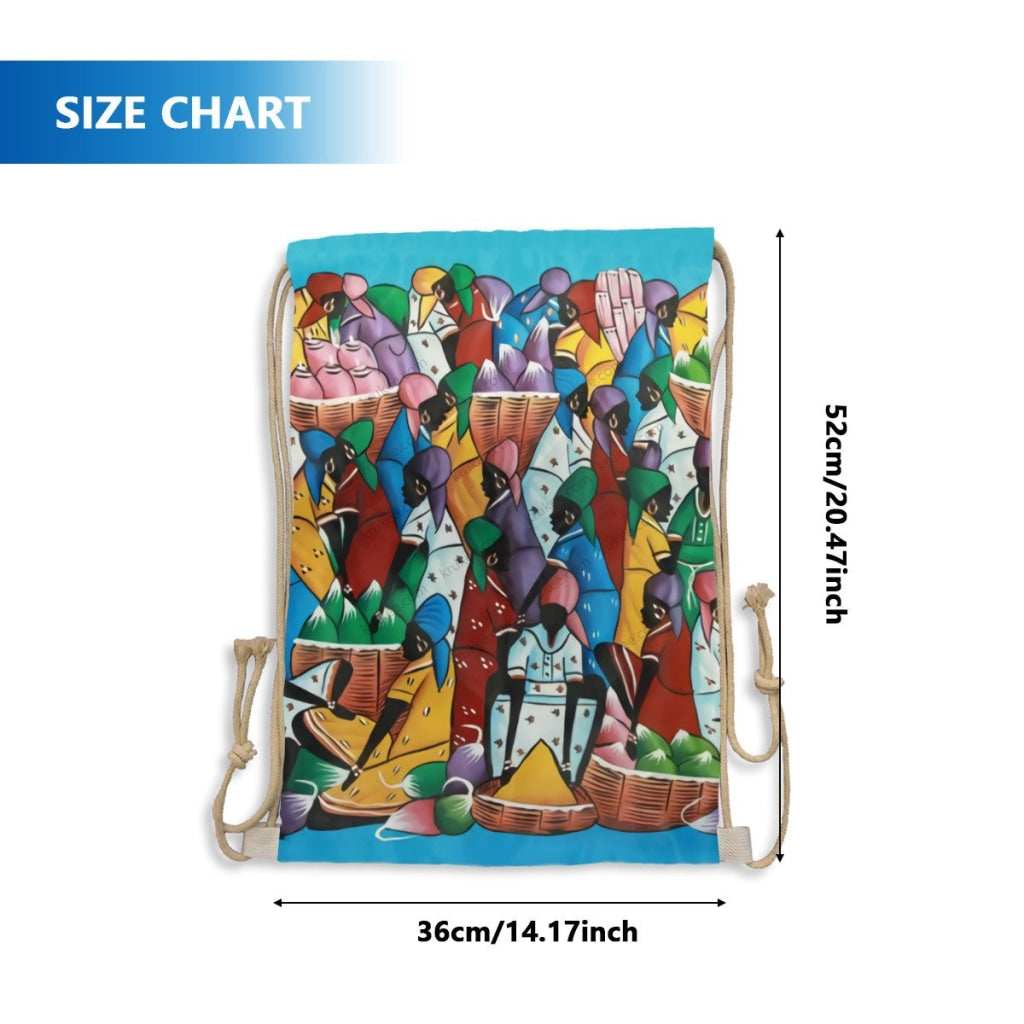 African Artwork Apron - The Rainbow Market Drawstring Pocket