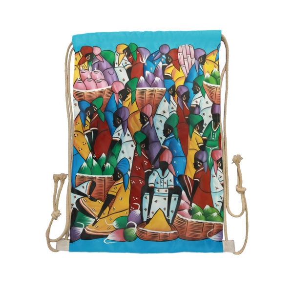 African Artwork Apron - The Rainbow Market Drawstring Pocket White / One Size