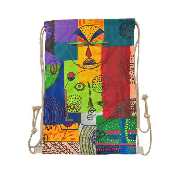 African Artwork Apron - U And Me Drawstring Pocket White / One Size