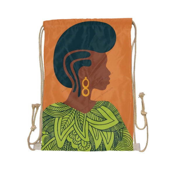 African Artwork Apron - Women Drawstring Pocket White / One Size