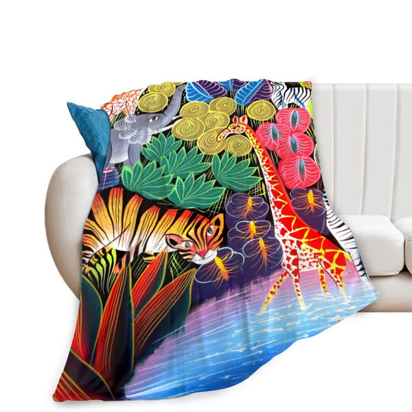 African Artwork Apron - Animals Fleece Blanket White / 40X50 Inch