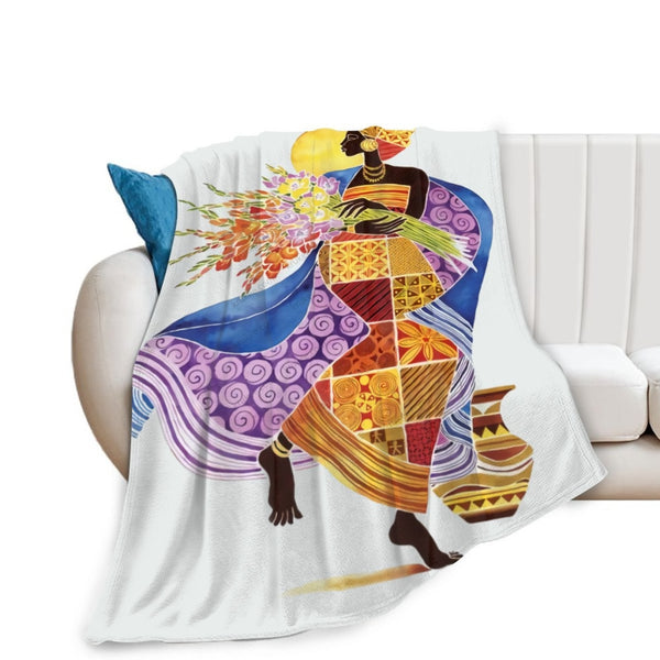 African Artwork Apron - Girl And Flowersfleece Blanket White / 40X50 Inch