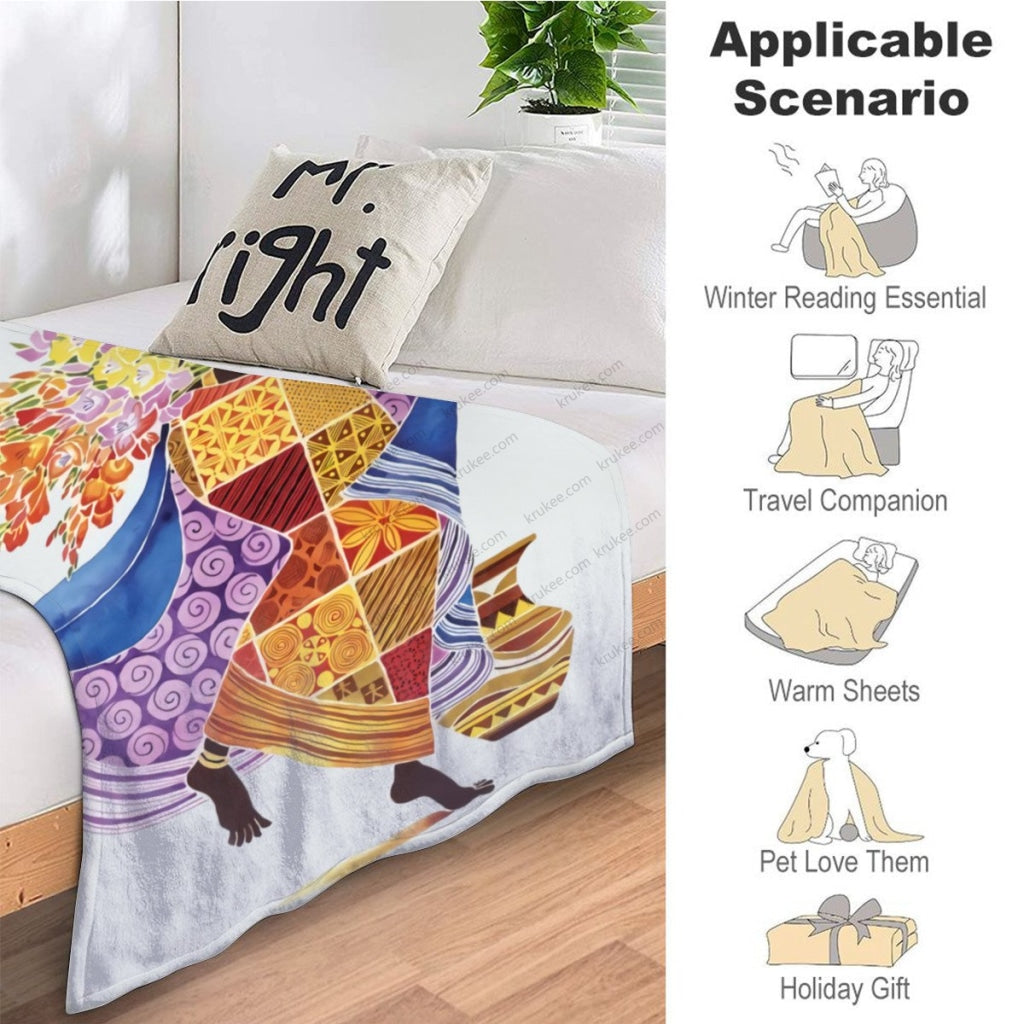 African Artwork Apron - Girl And Flowersfleece Blanket