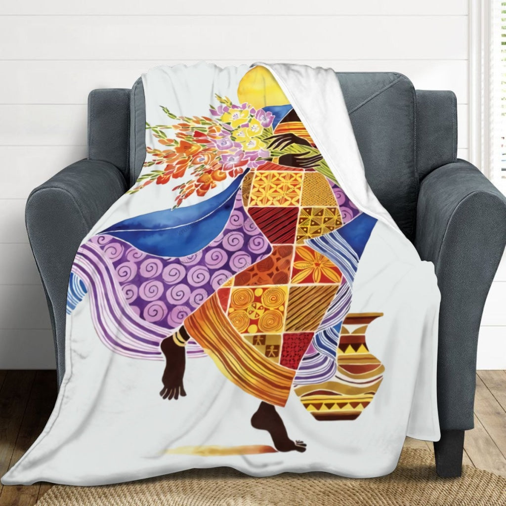 African Artwork Apron - Girl And Flowersfleece Blanket