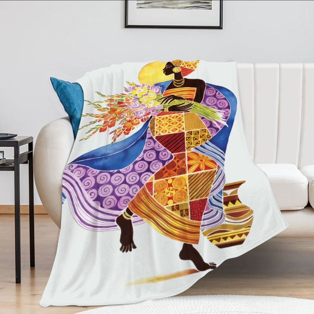 African Artwork Apron - Girl And Flowersfleece Blanket