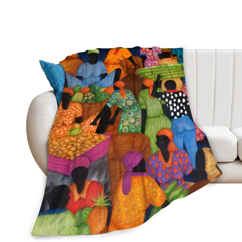 African Artwork Apron - Market Fleece Blanket White / 40X50 Inch
