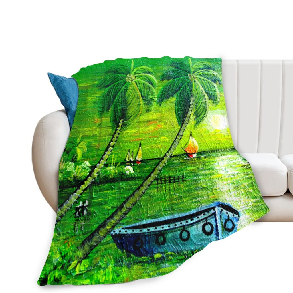 African Artwork Apron - The Boat Fleece Blanket White / 40X50 Inch