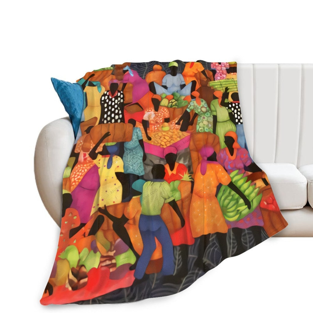 African Artwork Apron - The Market 2 Fleece Blanket White / 40X50 Inch