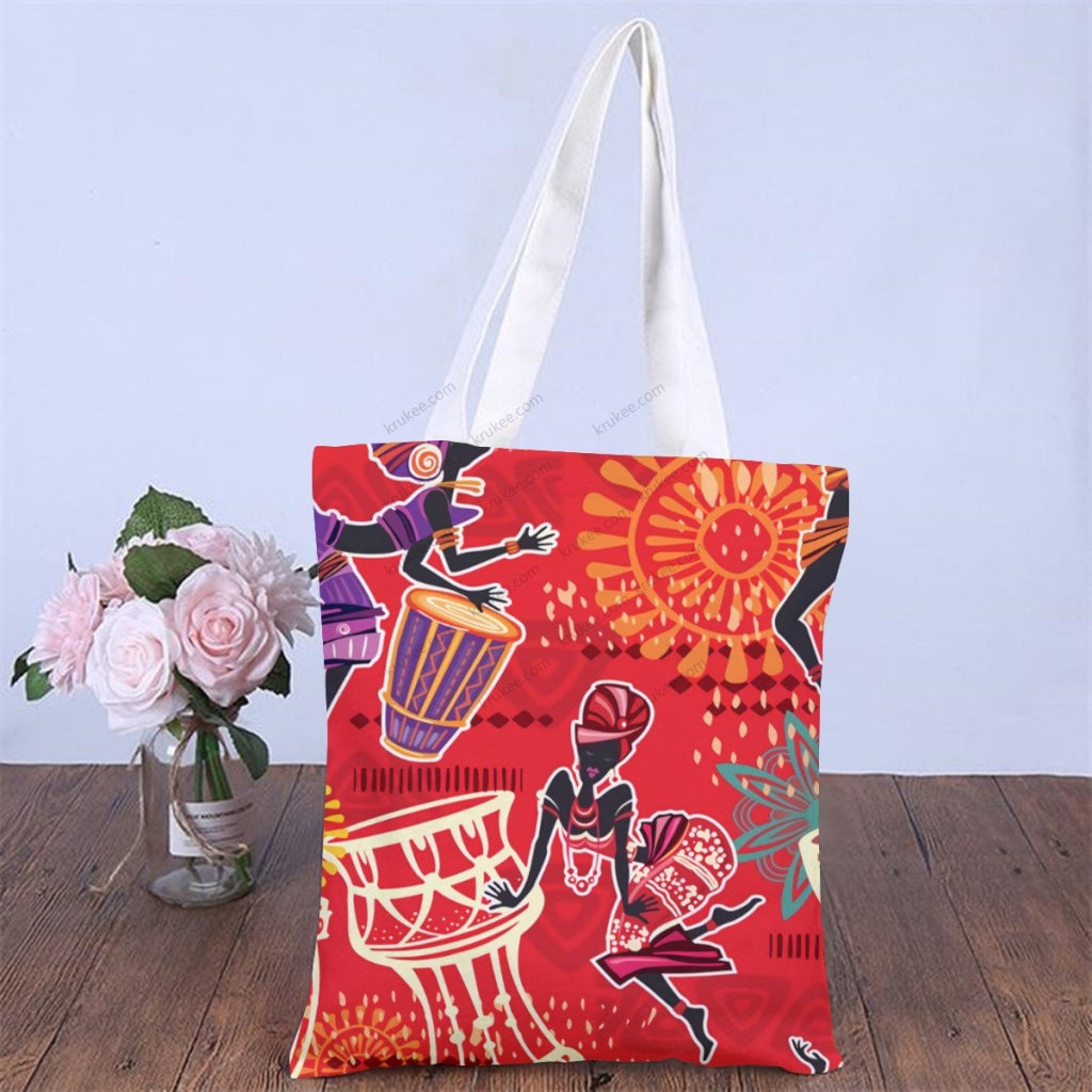 African Artwork Apron - Djembe Girls Natural Linen Tote Bag