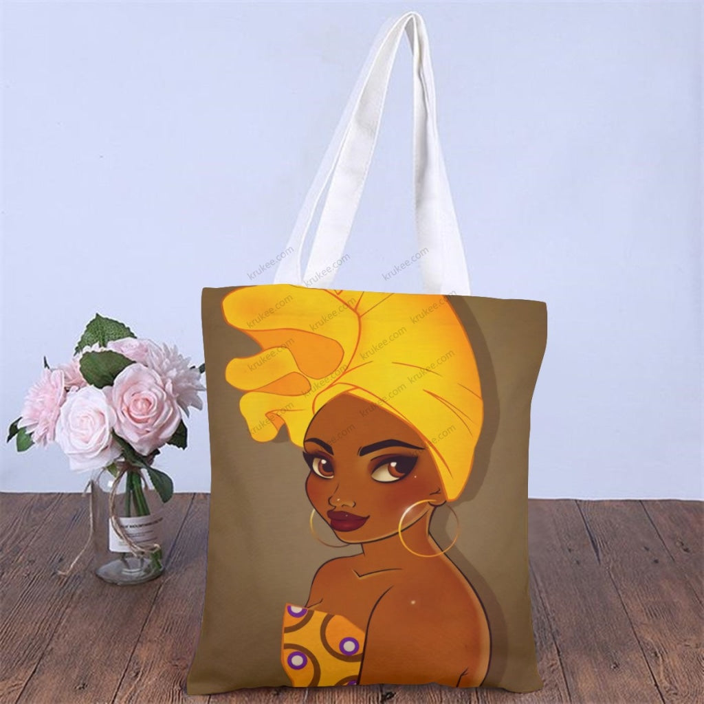 African Artwork Apron - Girl 9 Natural Linen Tote Bag