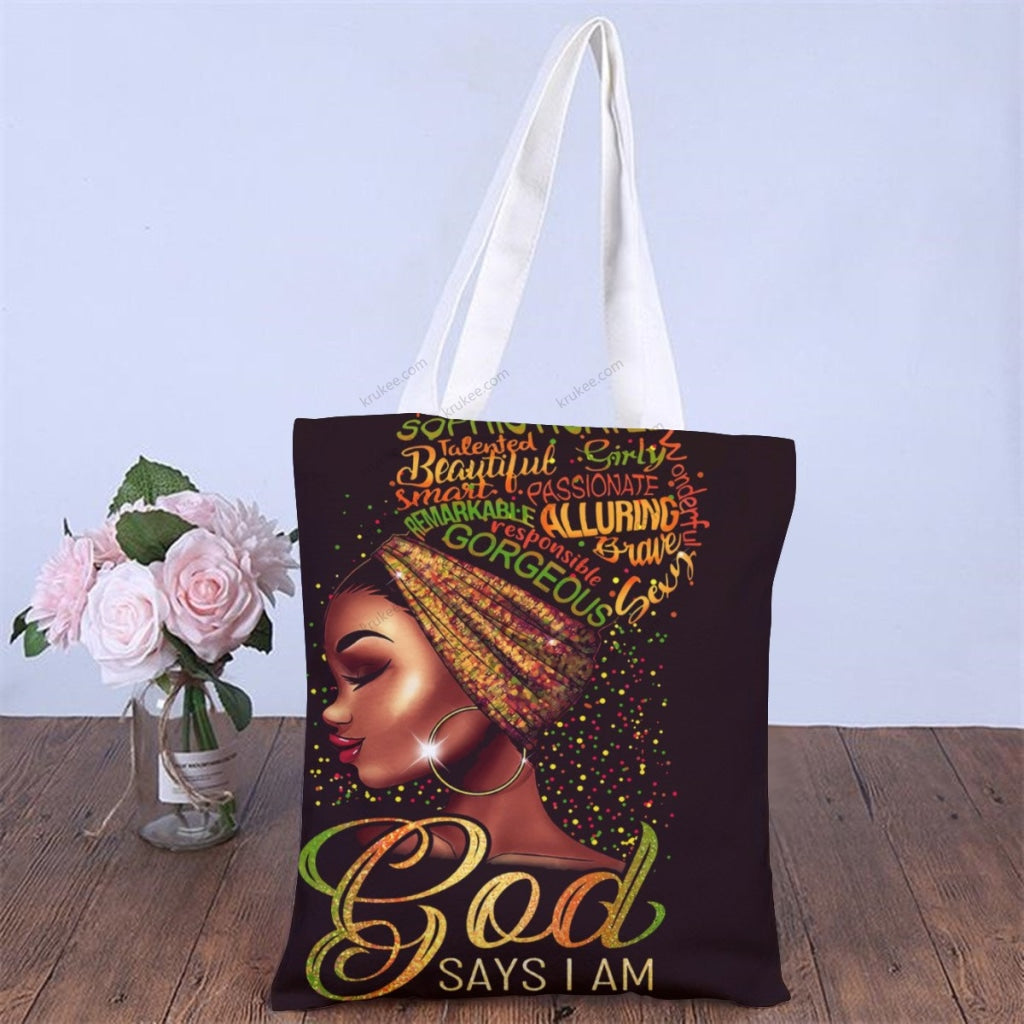African Artwork Apron - God Say Im Natural Linen Tote Bag