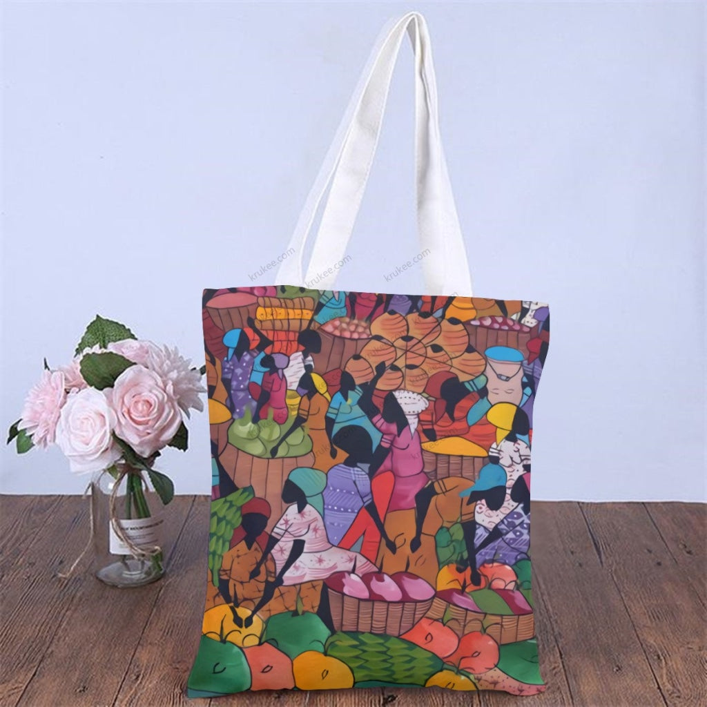 African Artwork Apron - Harvest Natural Linen Tote Bag