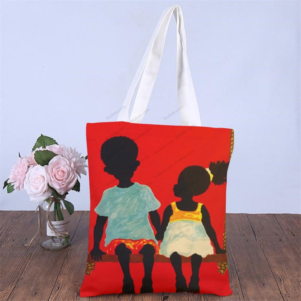 African Artwork Apron - Love 2 Natural Linen Tote Bag