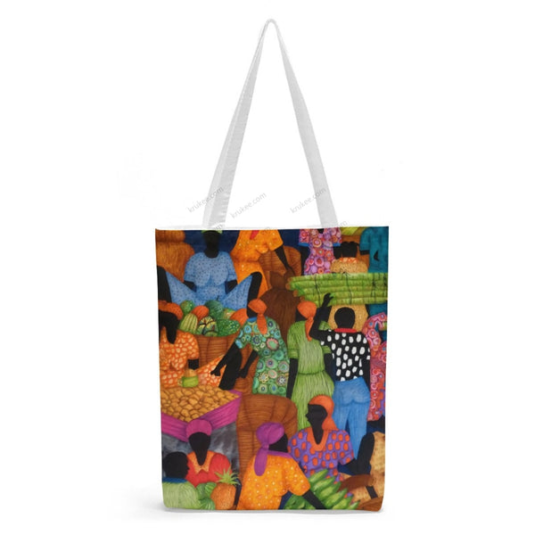African Artwork Apron - Market Natural Linen Tote Bag White / S
