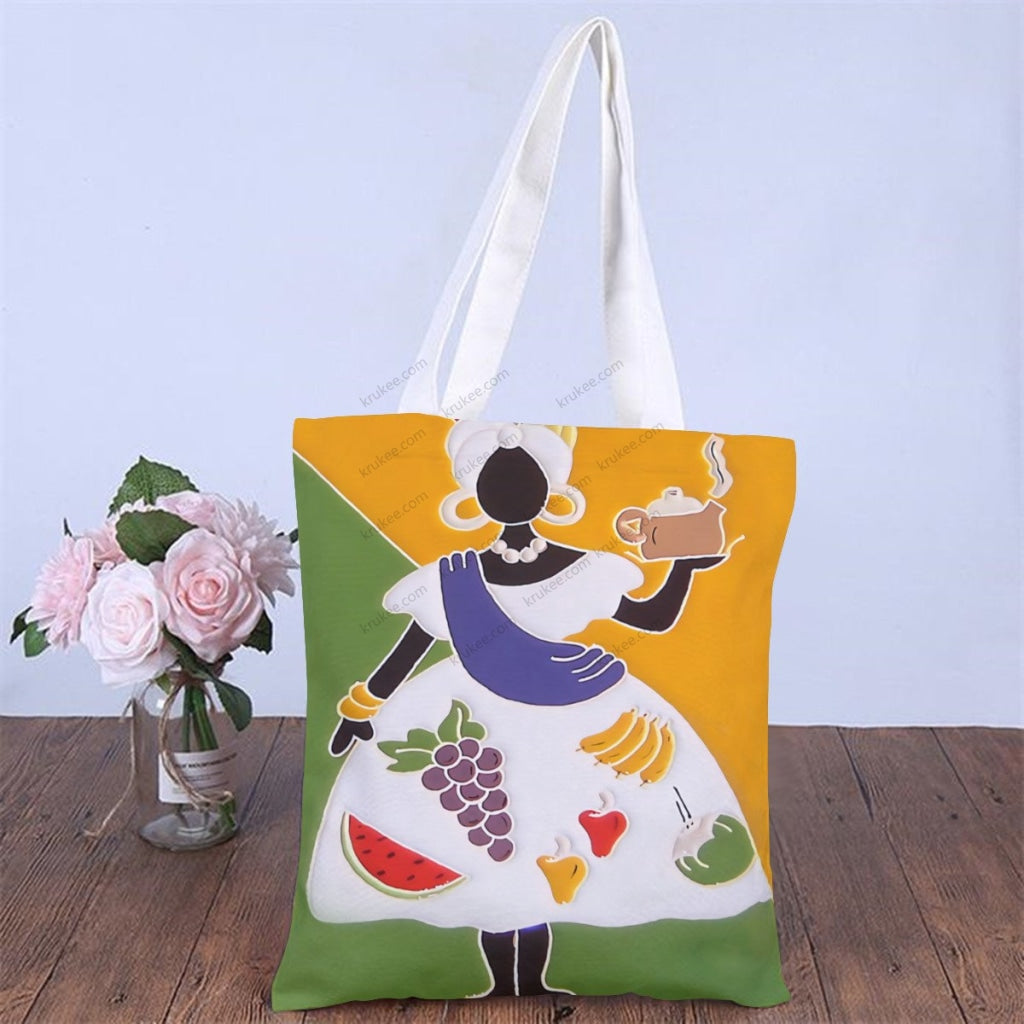 African Artwork Apron - Princess Natural Linen Tote Bag