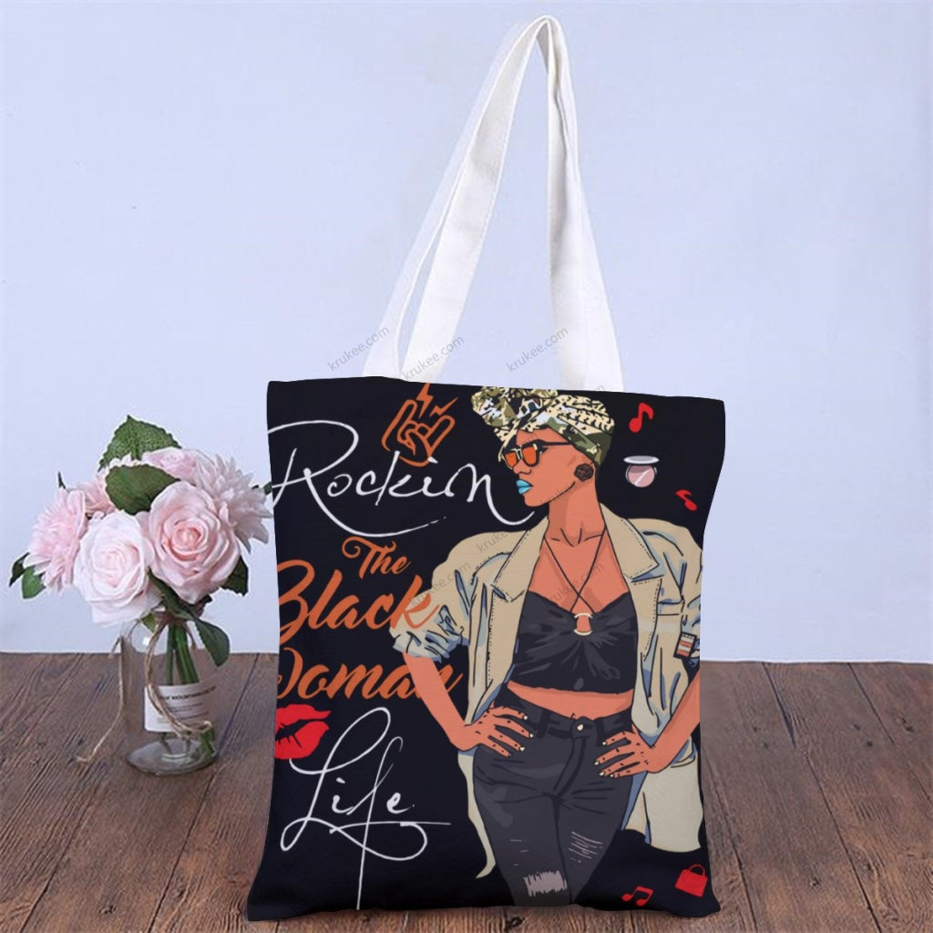 African Artwork Apron - Rockin Girl Natural Linen Tote Bag