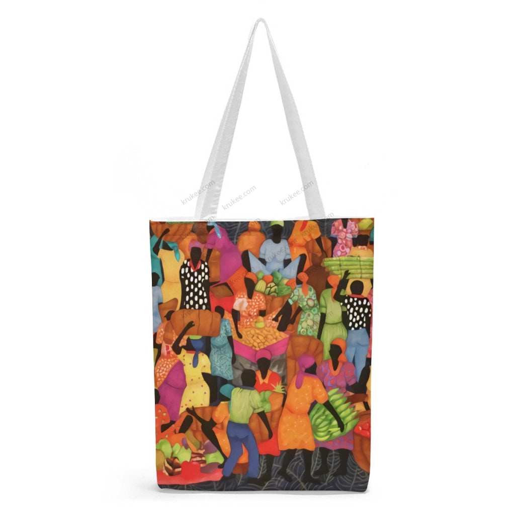 African Artwork Apron - The Market 2 Natural Linen Tote Bag White / S