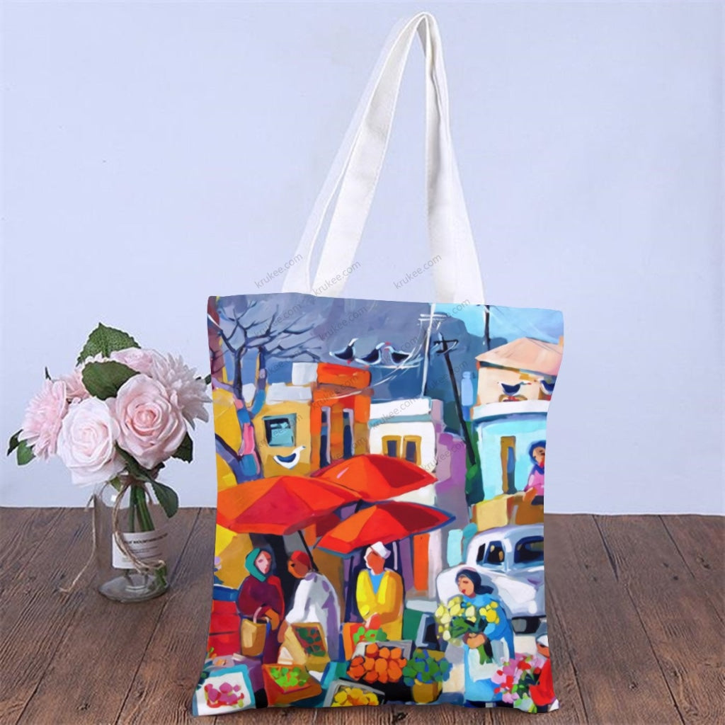 African Artwork Apron - The Market Natural Linen Tote Bag