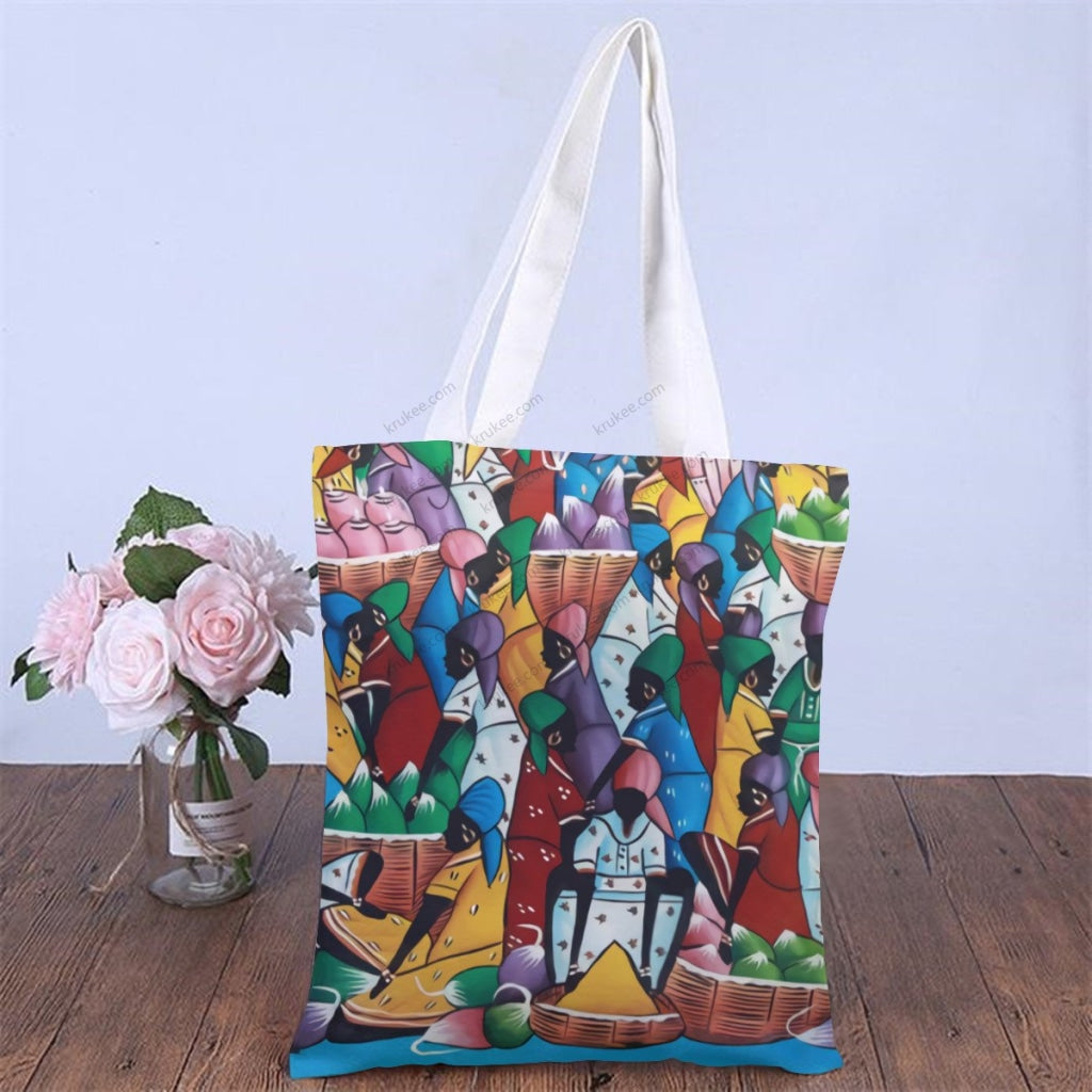 African Artwork Apron - The Rainbow Market Natural Linen Tote Bag
