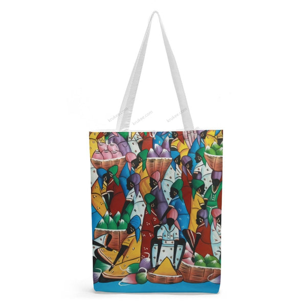 African Artwork Apron - The Rainbow Market Natural Linen Tote Bag White / S