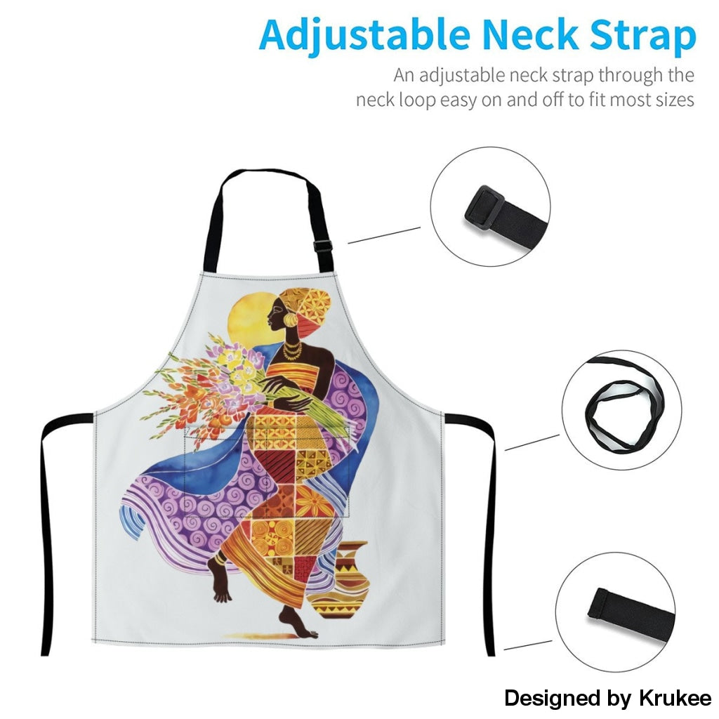 African Culture Art Apron - Girl And Flowers Aprons