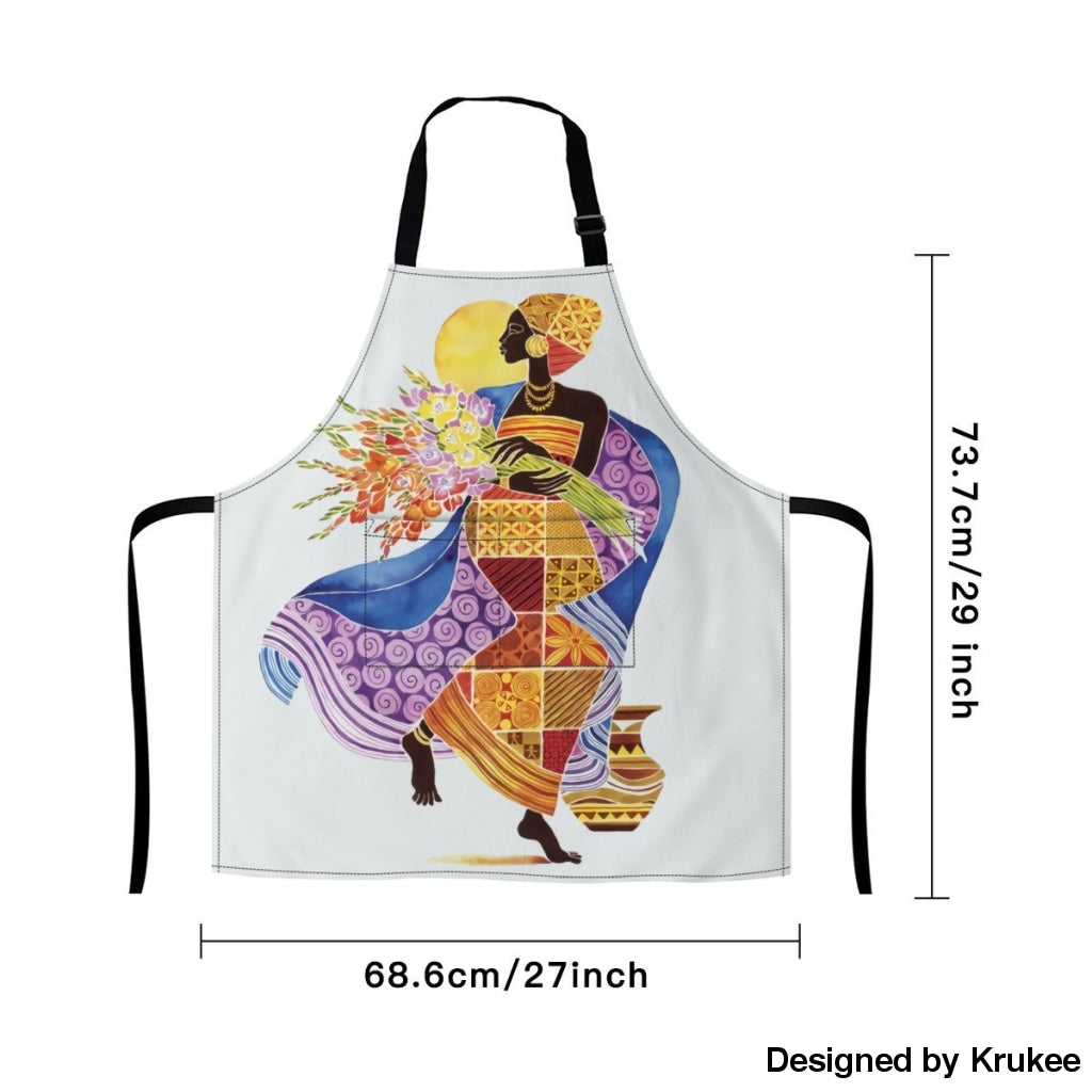 African Culture Art Apron - Girl And Flowers Aprons