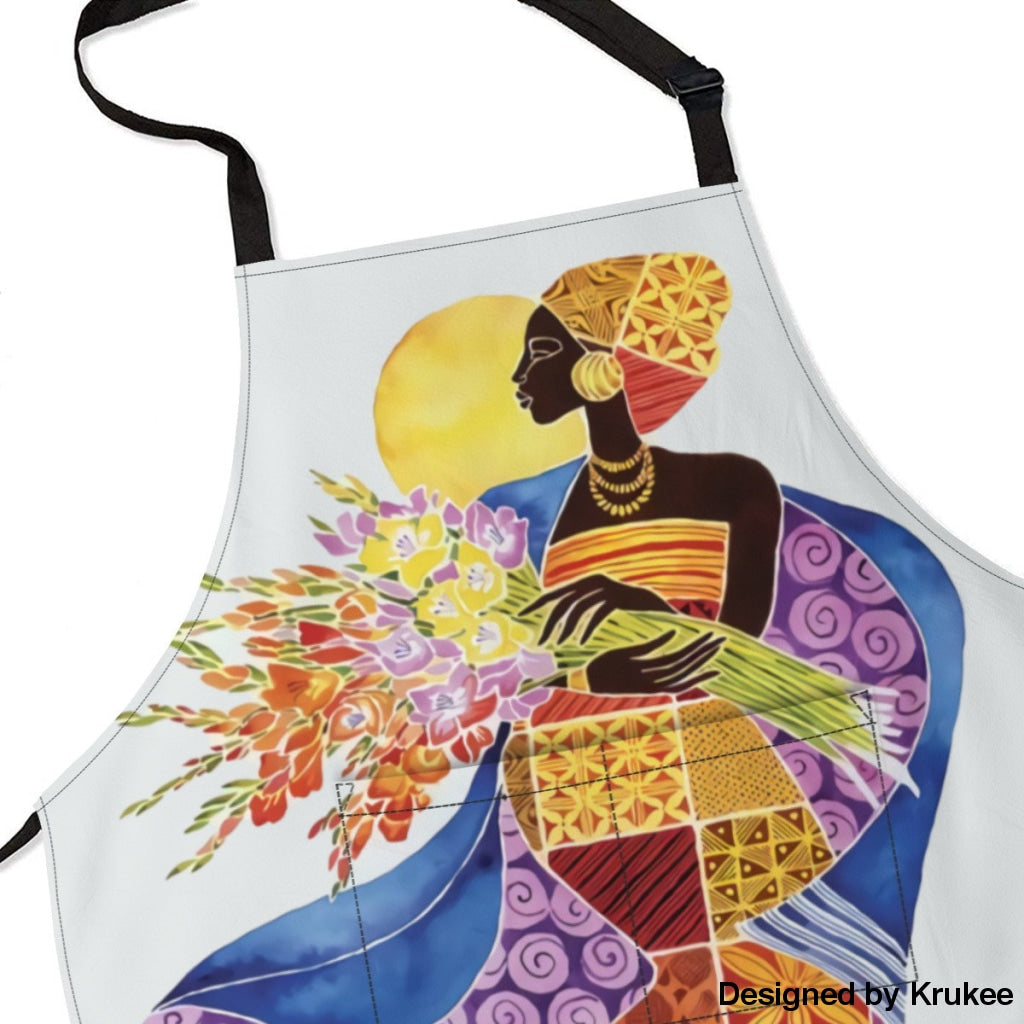 African Culture Art Apron - Girl And Flowers Aprons