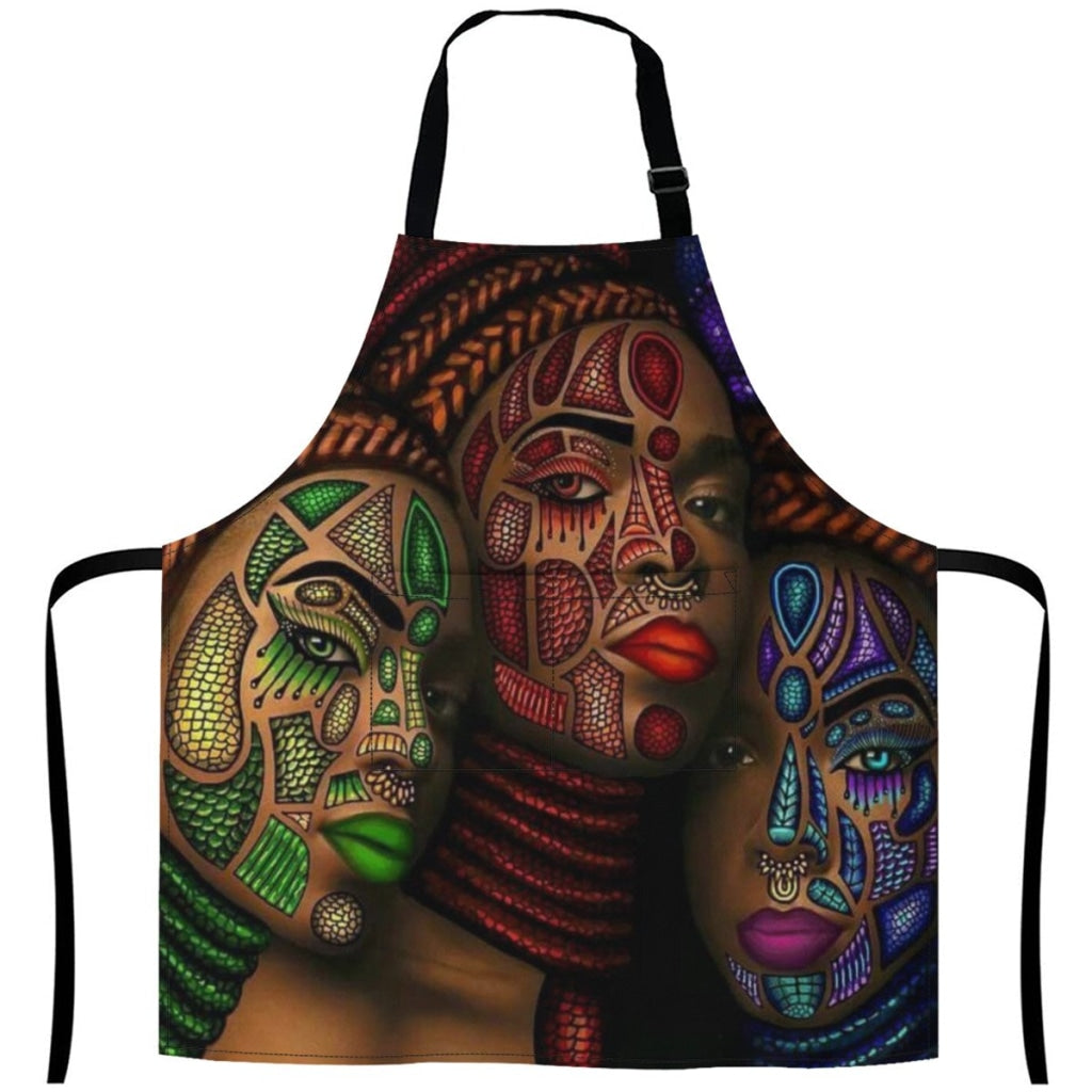 African Culture Artwork Apron - Black Pearl 1 White / One Size