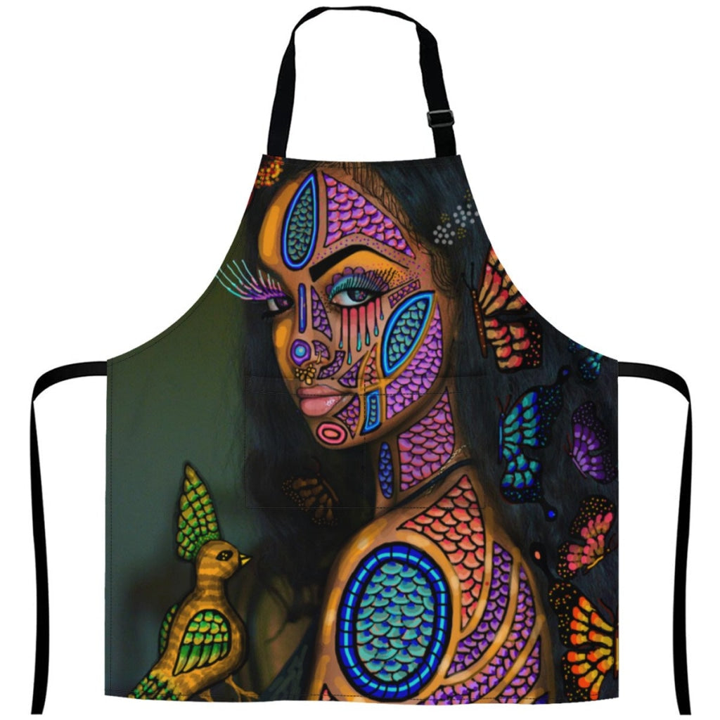 African Culture Artwork Apron - Black Pearl 2 White / One Size