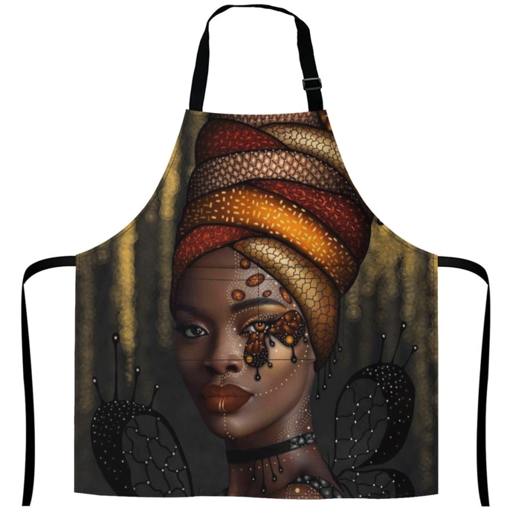 African Culture Artwork Apron - Black Pearl 3 White / One Size