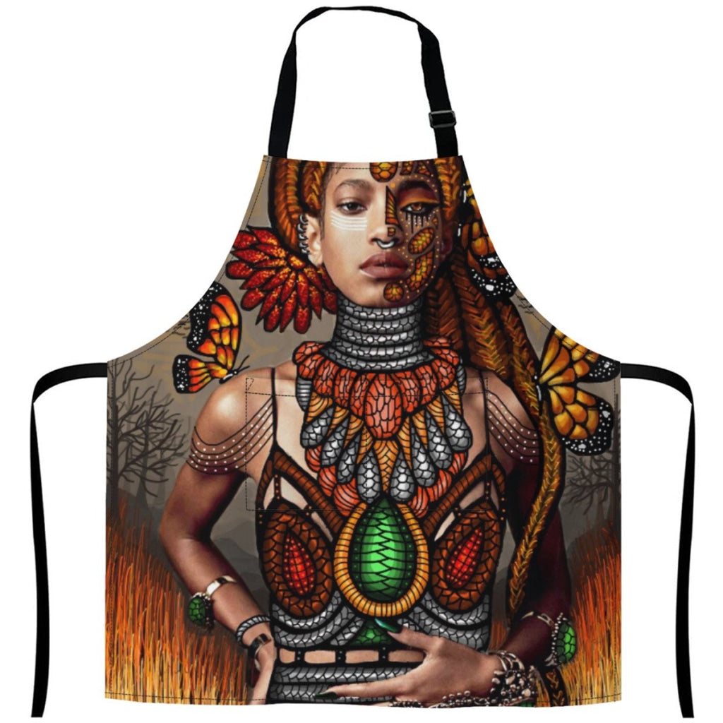 African Culture Artwork Apron - Black Pearl 4 White / One Size