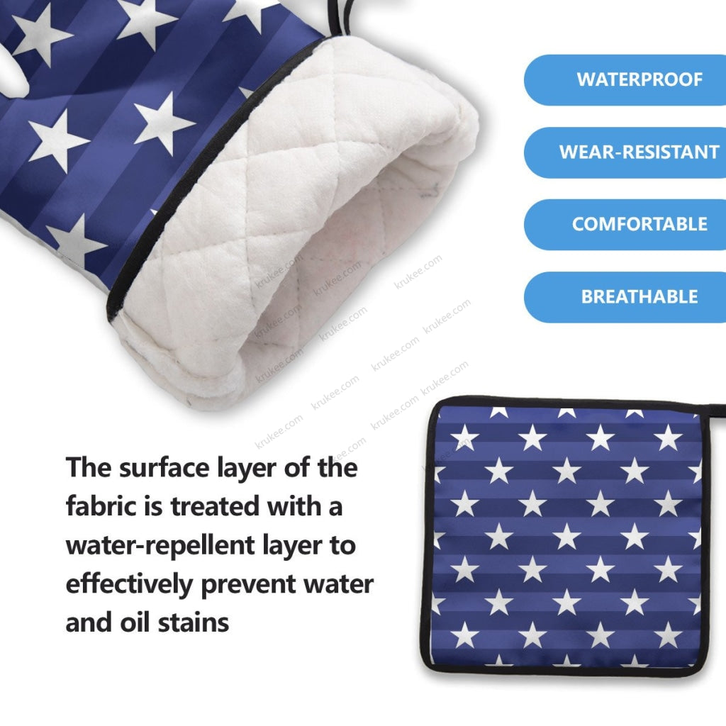 America Patriotic 4 Pack Kitchen Set (Set Of Apron 2 Oven Mitt And Pot Holder)