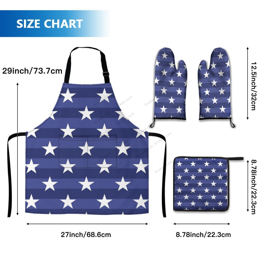 America Patriotic 4 Pack Kitchen Set (Set Of Apron 2 Oven Mitt And Pot Holder)