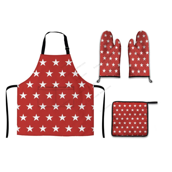 America Patriotic 4 Pack Kitchen Set (Set Of Apron 2 Oven Mitt And Pot Holder)
