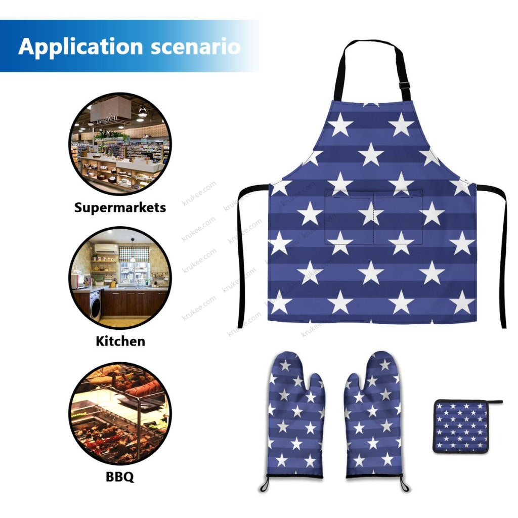 America Patriotic 4 Pack Kitchen Set (Set Of Apron 2 Oven Mitt And Pot Holder)