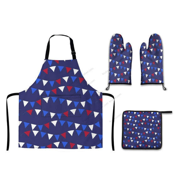 America Patriotic 4 Pack Kitchen Set (Set Of Apron 2 Oven Mitt And Pot Holder)
