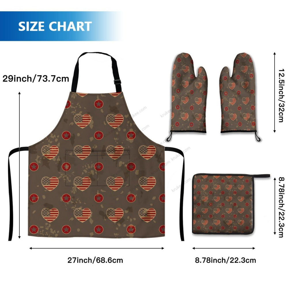 America Patriotic 4 Pack Kitchen Set (Set Of Apron 2 Oven Mitt And Pot Holder)