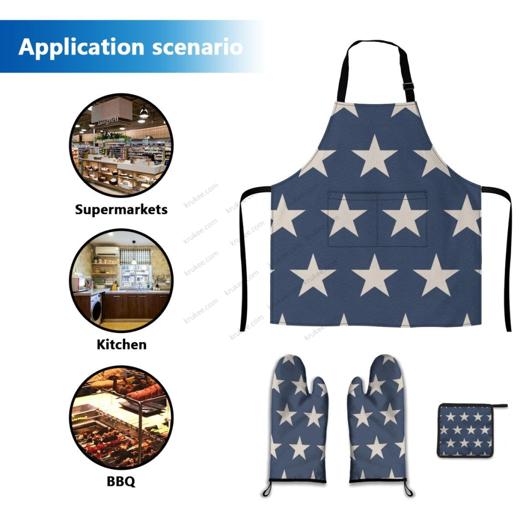 America Patriotic 5 Pack Kitchen Set (Set Of Apron 2 Oven Mitt And Pot Holder)
