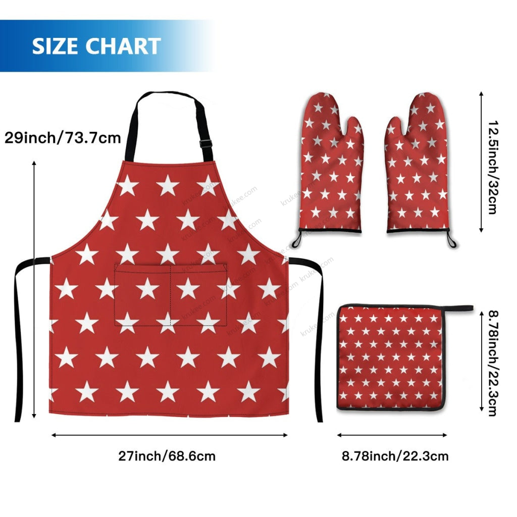 America Patriotic 4 Pack Kitchen Set (Set Of Apron 2 Oven Mitt And Pot Holder)