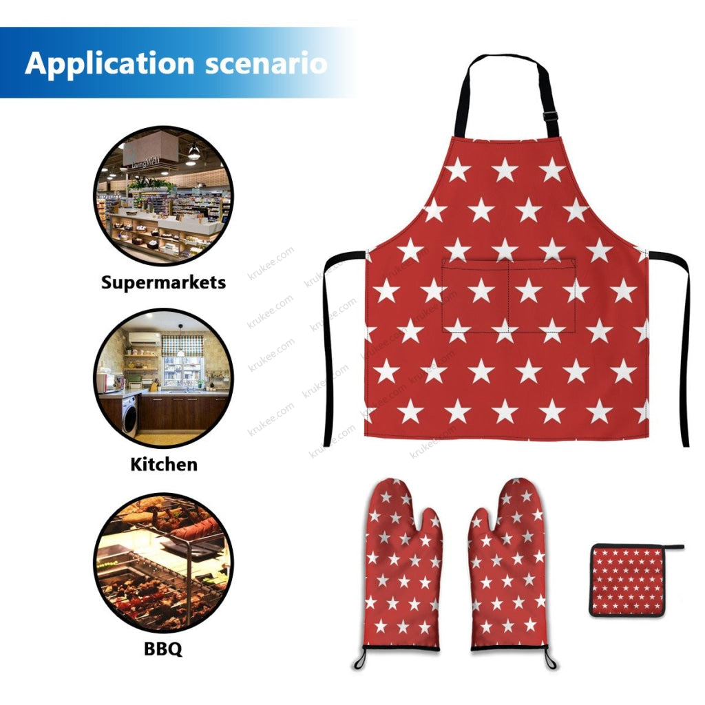 America Patriotic 4 Pack Kitchen Set (Set Of Apron 2 Oven Mitt And Pot Holder)