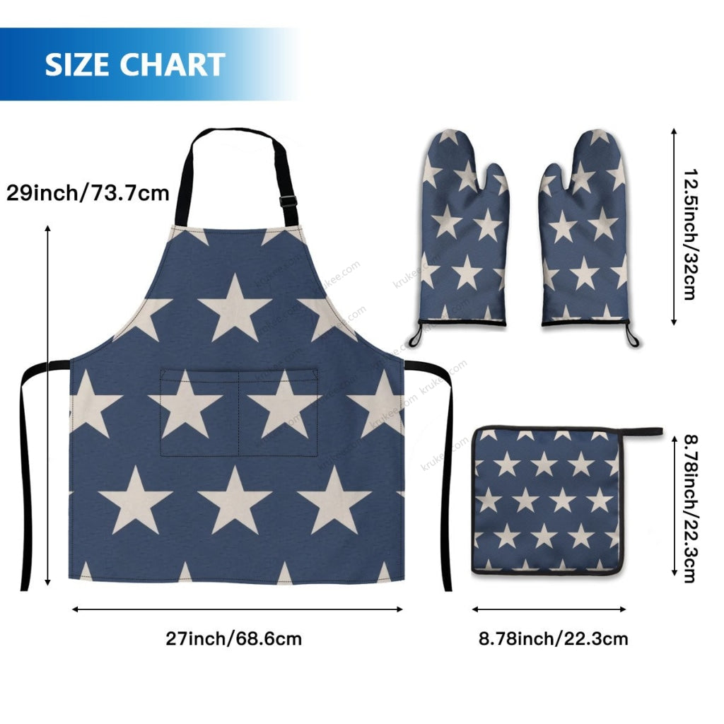 America Patriotic 5 Pack Kitchen Set (Set Of Apron 2 Oven Mitt And Pot Holder)