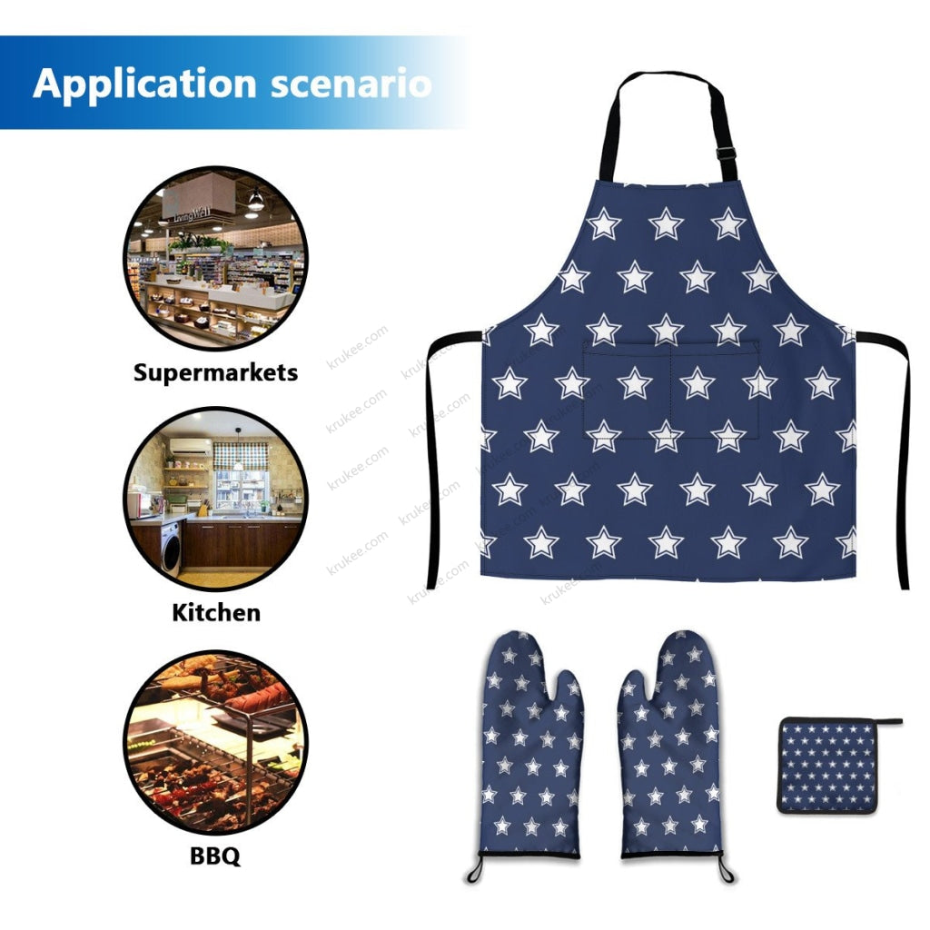 America Patriotic 4 Pack Kitchen Set (Set Of Apron 2 Oven Mitt And Pot Holder)