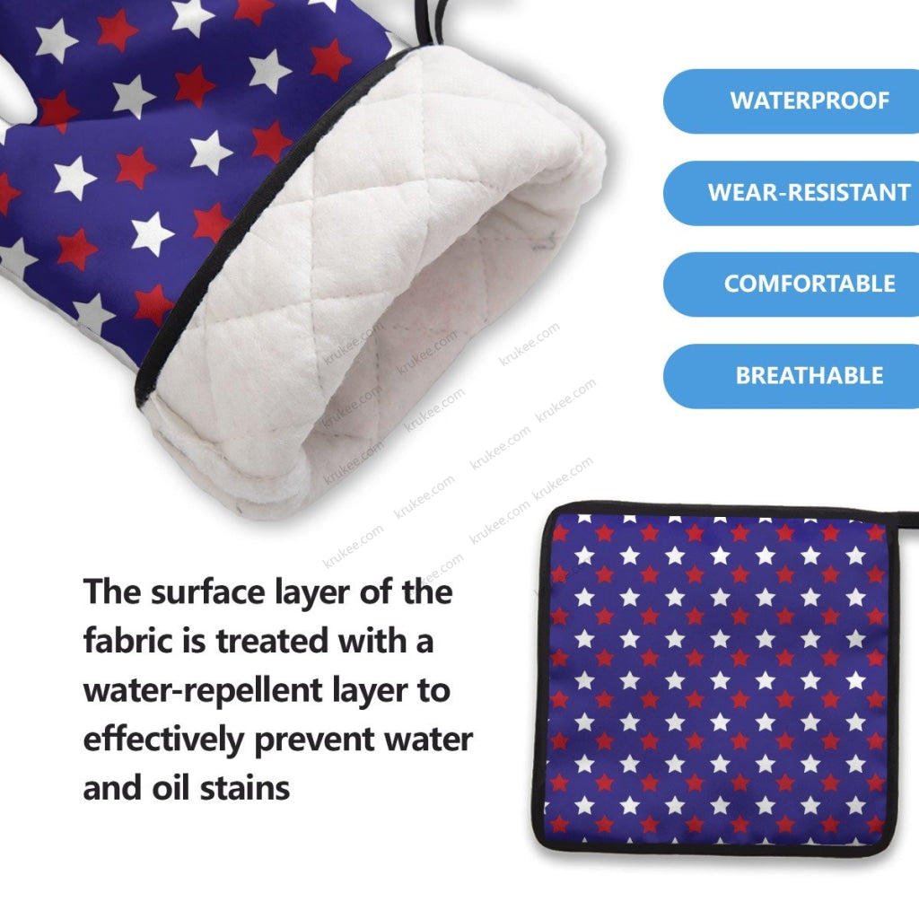 America Patriotic Red White Blue 4 Pack Kitchen Set (Set Of Apron 2 Oven Mitt And Pot Holder)