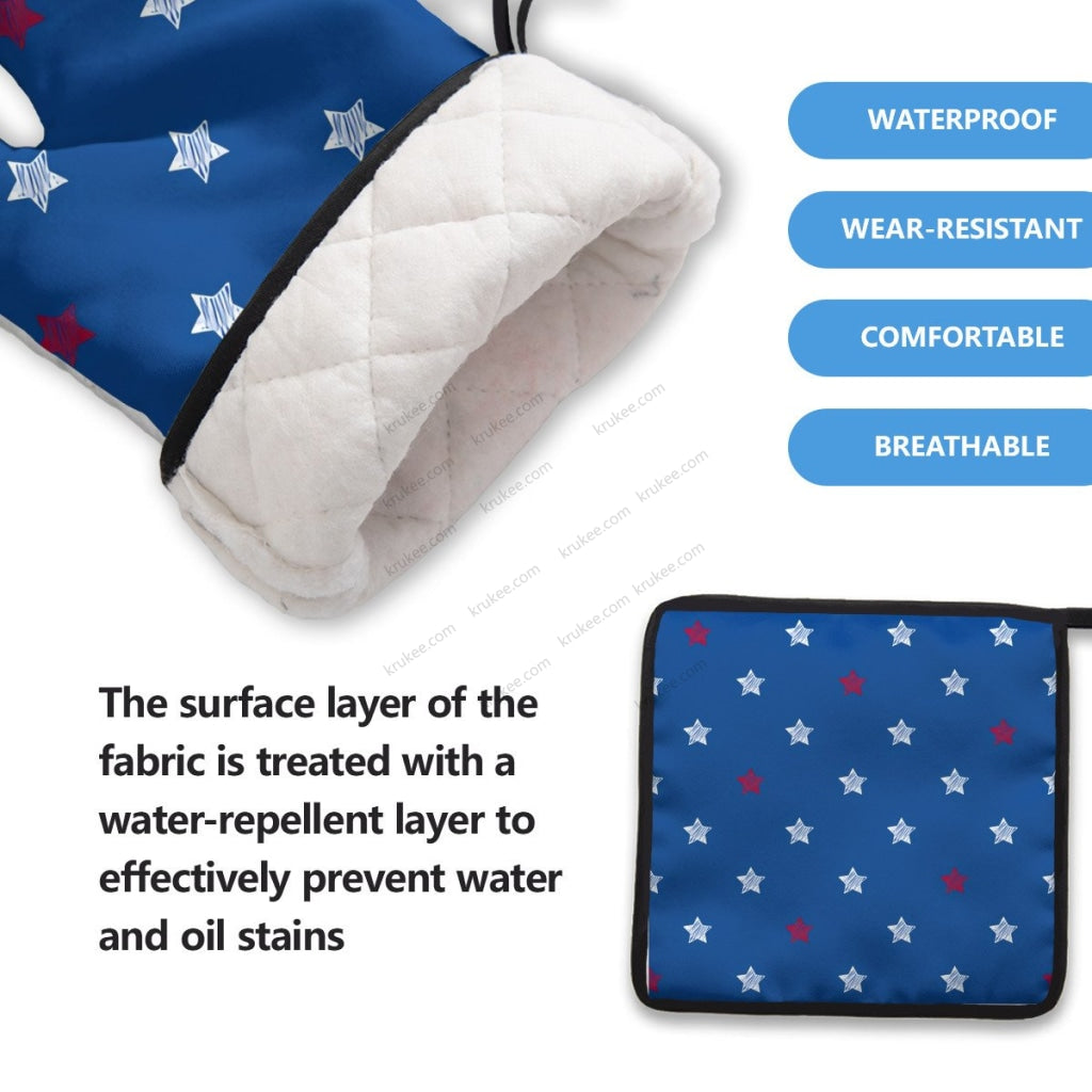 America Patriotic Red White Blue 4 Pack Kitchen Set (Set Of Apron 2 Oven Mitt And Pot Holder)