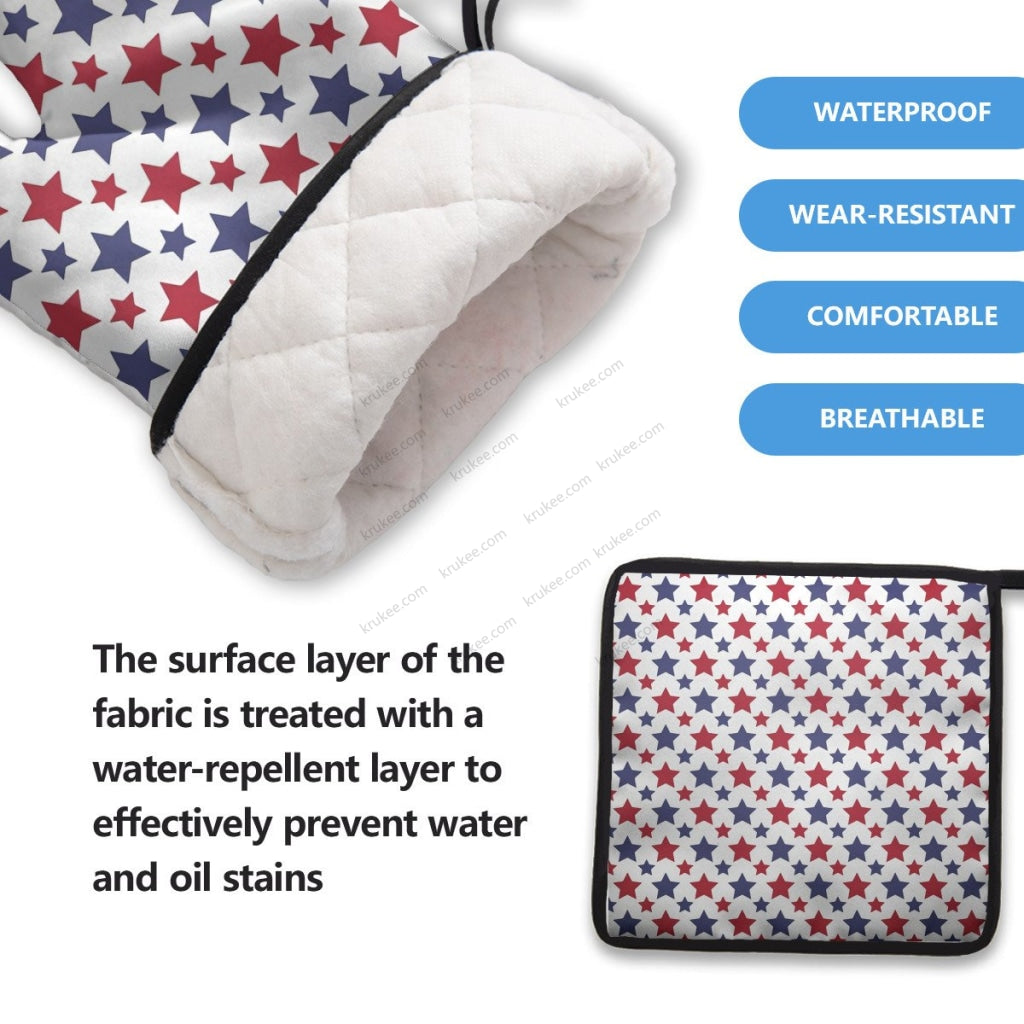 America Patriotic Red White Blue 4 Pack Kitchen Set (Set Of Apron 2 Oven Mitt And Pot Holder)