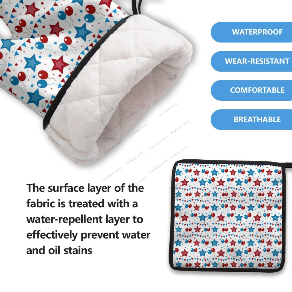 America Patriotic Red White Blue 4 Pack Kitchen Set (Set Of Apron 2 Oven Mitt And Pot Holder)