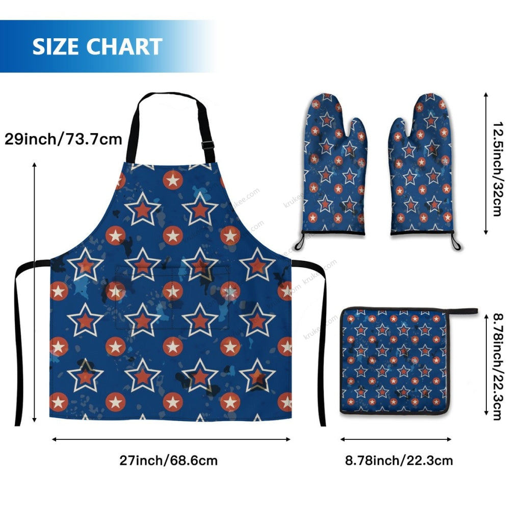 America Patriotic Red White Blue 5 Pack Kitchen Set (Set Of Apron 2 Oven Mitt And Pot Holder)