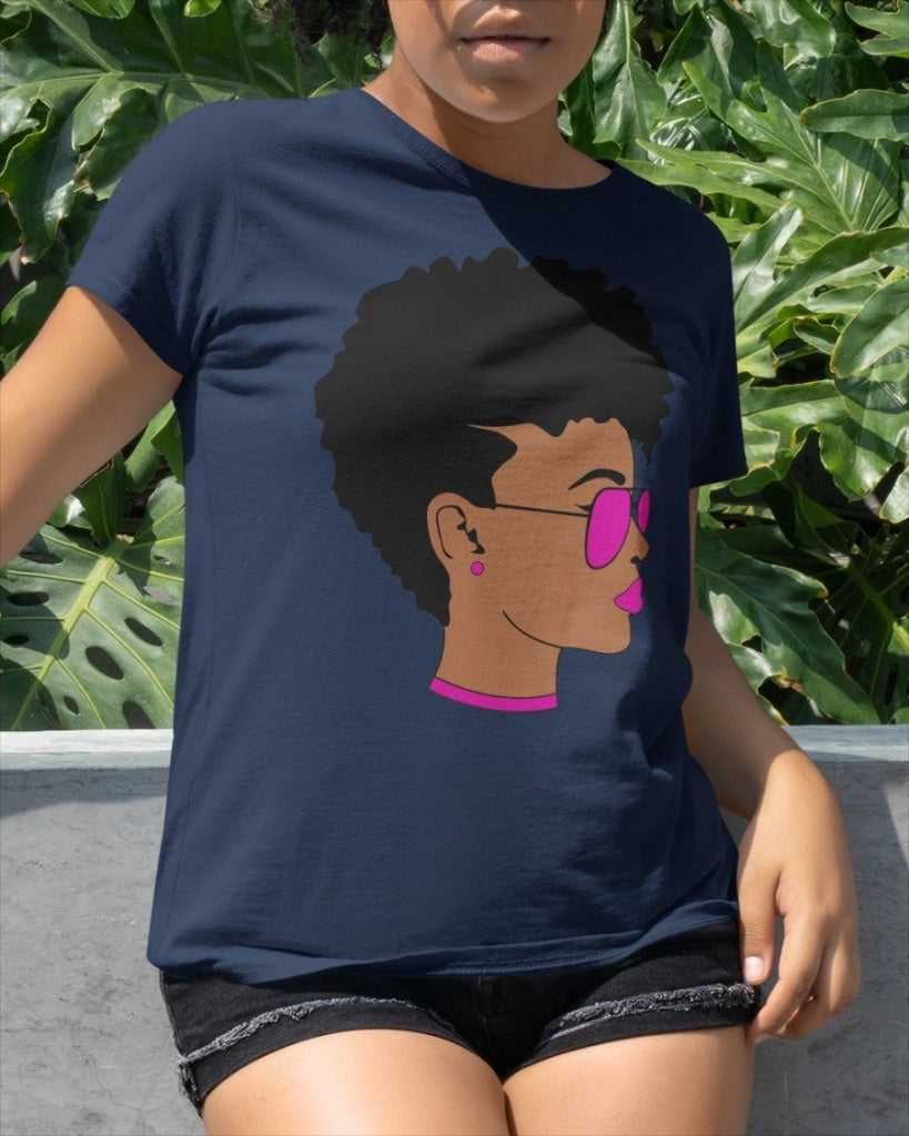 Black Girl Short Hair Classic T-Shirt Navy / Xs T
